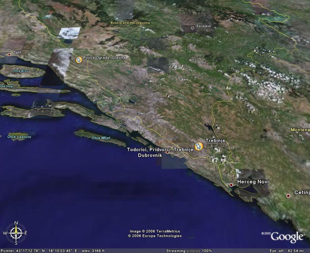 Satelitski pogled na predele između Todorića i Glavine